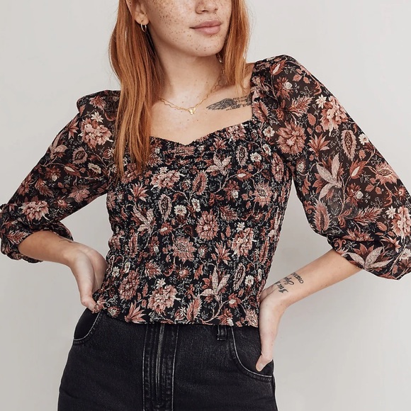 Madewell • Lucie Smocked Top in Floral • Medium - Picture 1 of 4